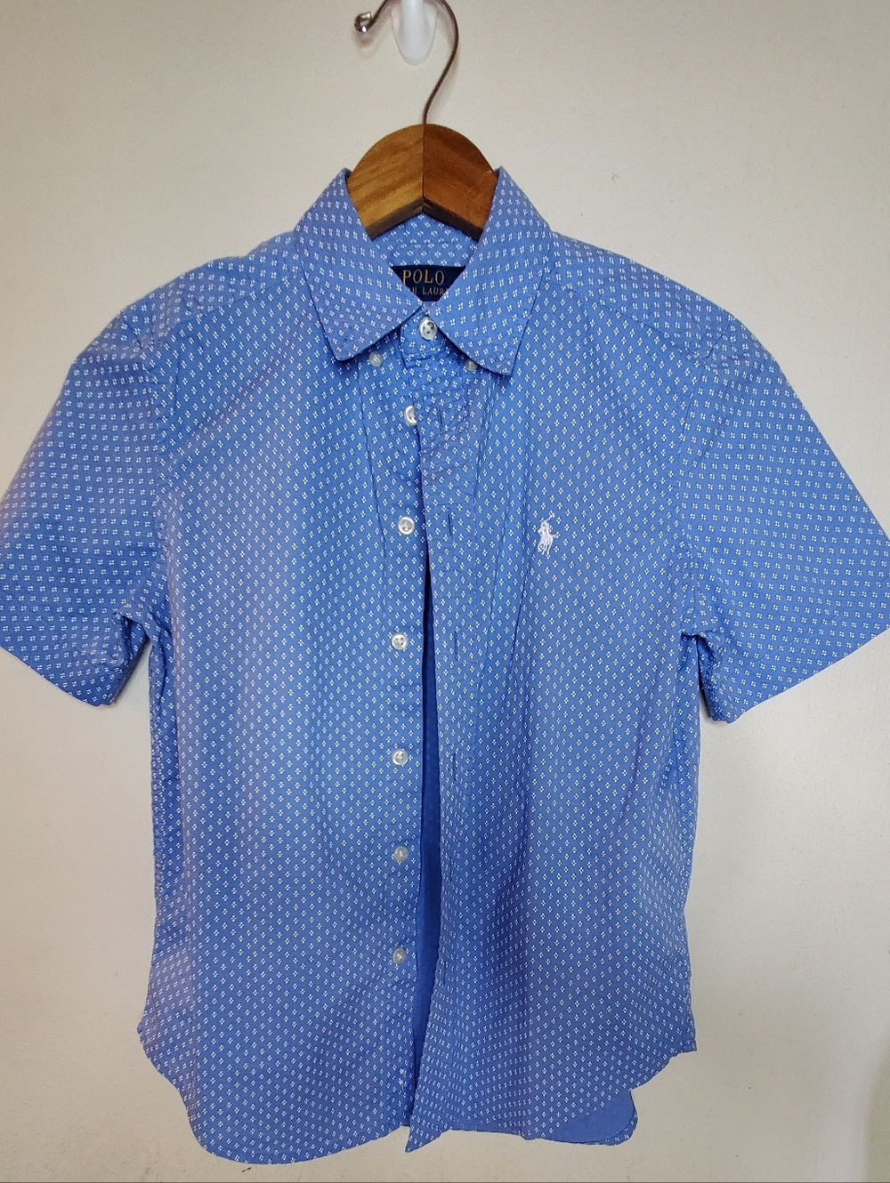 Polo by Ralph Lauren Light Blue Short-Sleeve Button-Down Shirt with Micro Print